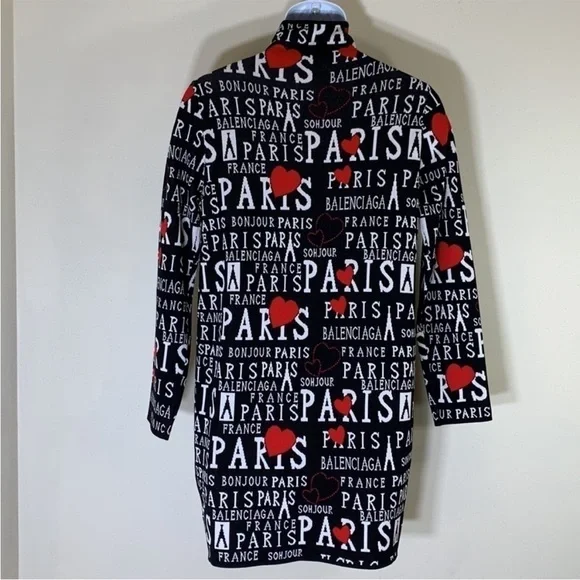 BALMAIN Black Bonjour Paris Turtleneck Long Sleeve Knit Dress. M. NWT. $2750! - Picture 8 of 10